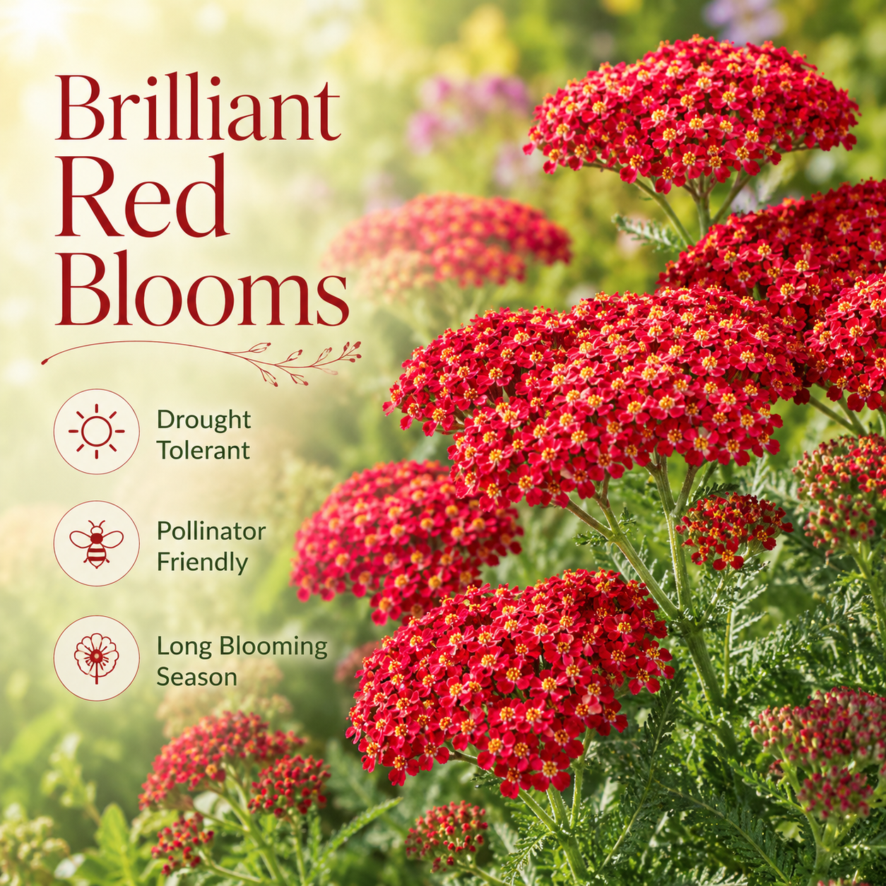 1000 Red Yarrow Seeds for Planting Outdoors, Hardy Drought Tolerant Native Flower Seeds, High-Yielding Achillea Rubra Groundcover for Rock Gardens
