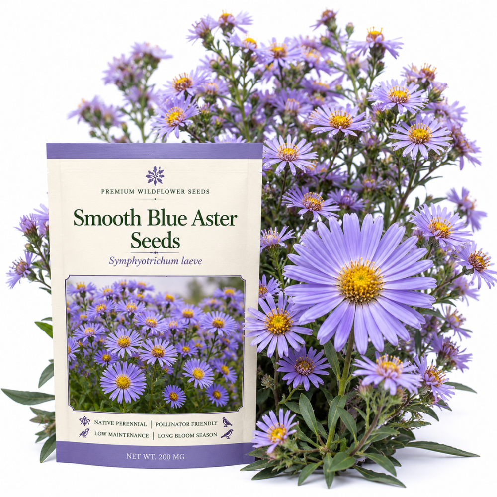 500 Pcs Blue Aster Seeds for Planting Outdoors, Non-GMO Heirloom Perennial Flower Seeds, Cold-Hardy Lavender Blue Blooms for Yard Borders