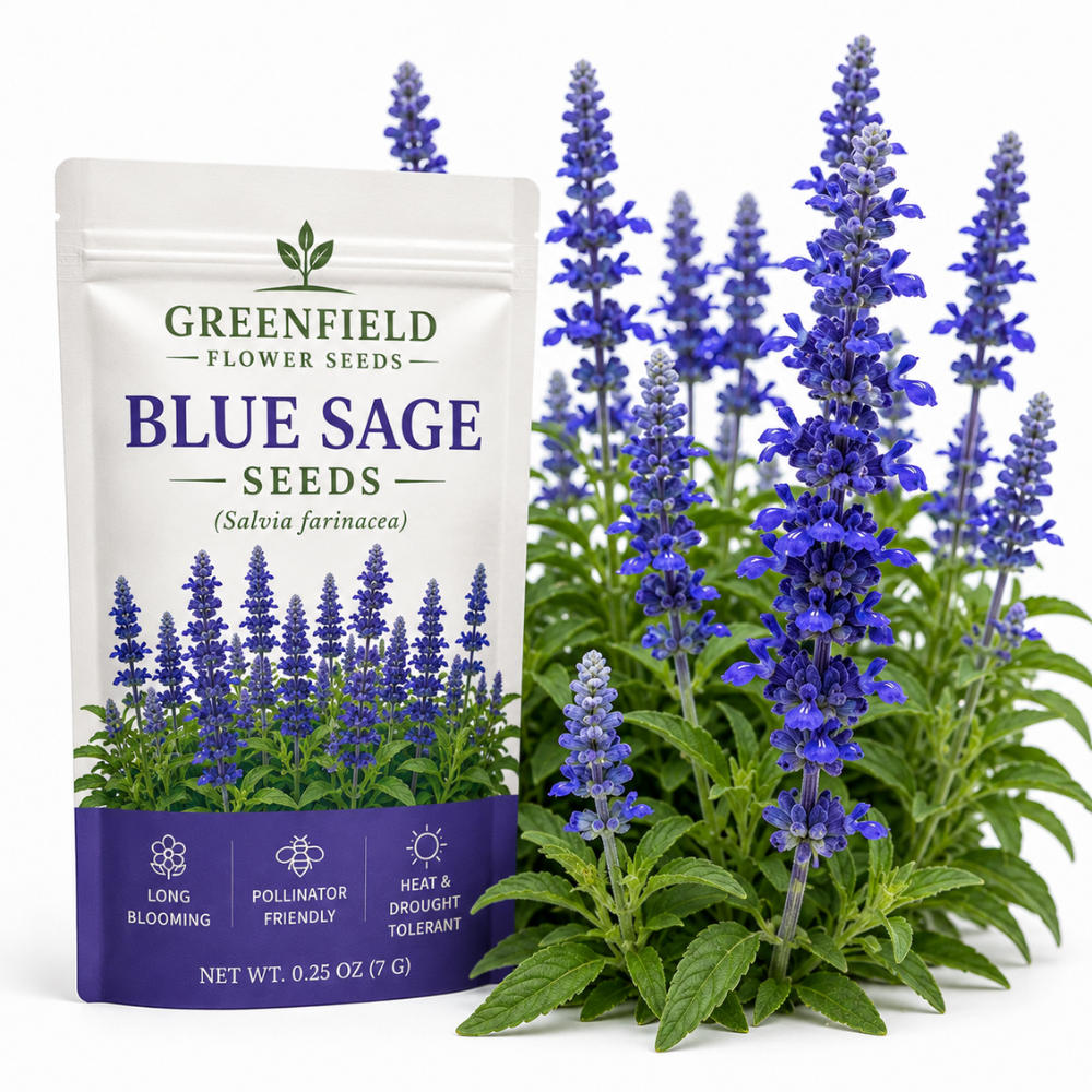 100 Pcs Blue Sage Seeds for Planting Outdoors, Non-GMO Heirloom Perennial Herb Seeds, Low Maintenance Blue Flower for Yard Borders