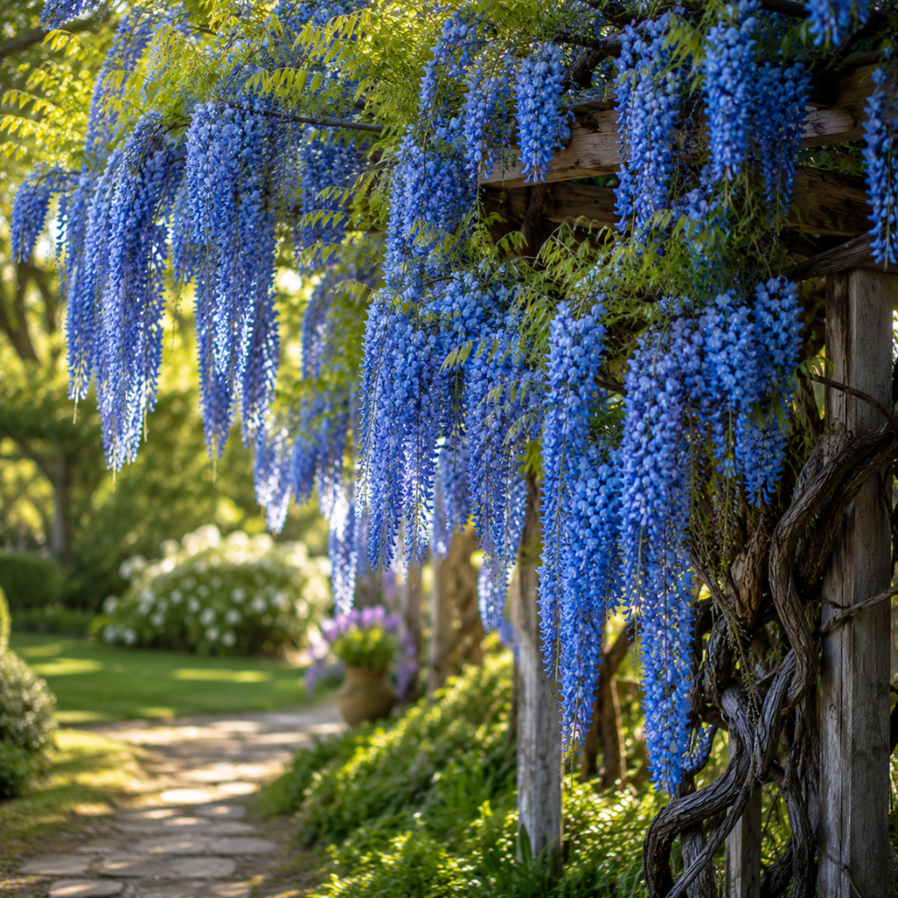 Blue Wisteria Live Plant, 2.5" Pot, Easy Care Flowering Vine, Decorative Climbing Plant for Home Landscapes and Trellises