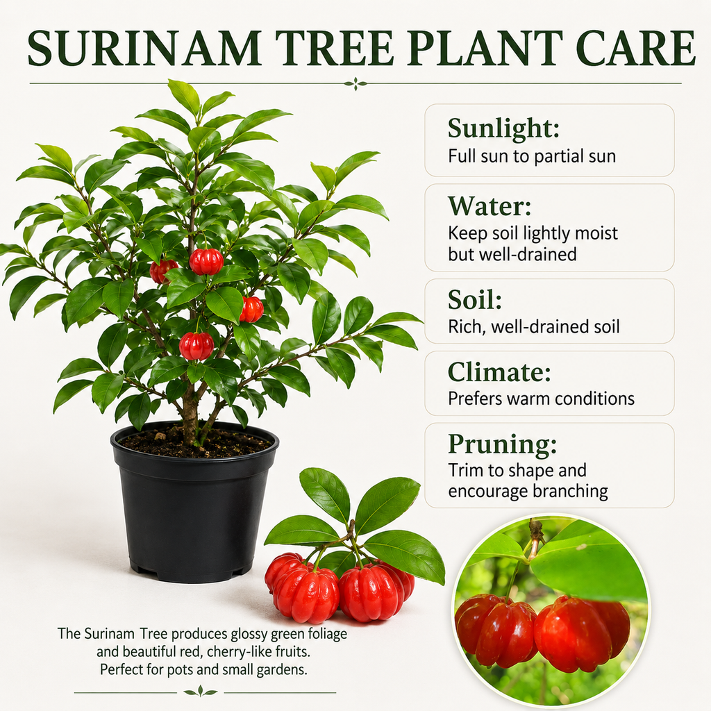 Surinam Cherry Live Plant | 2.5–3 Ft Cherry Tree | Well Rooted | Sweet-Tart Small Fruit Tree for Patio, Garden, or Container (No Ship to CA,HI,AK)
