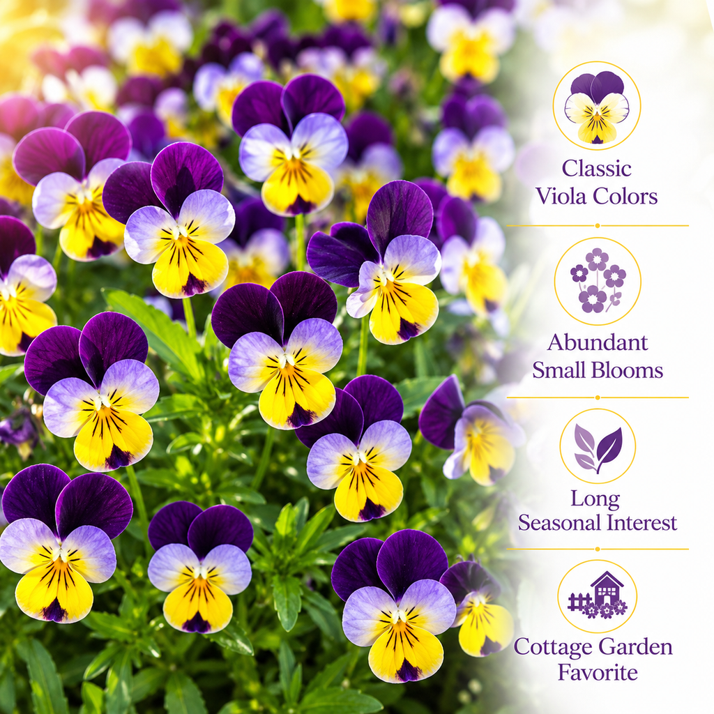 360 Helen Mount Johnny Jump Up Seeds (Viola cornuta), Non GMO, Easy to Grow Perennial, Vibrant Tri-Color Edible Flowers Seeds, for Borders & Gardens