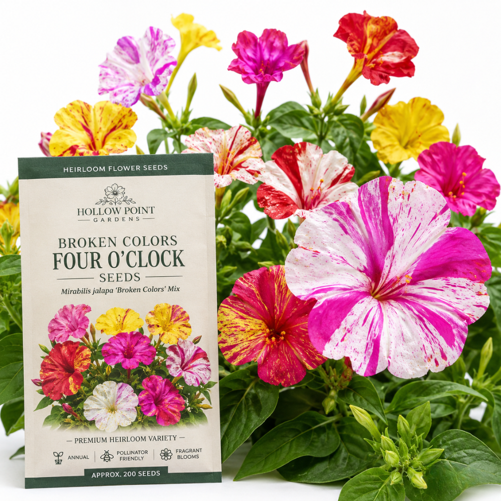 25 Pcs Broken Colors Four O'Clock Seeds for Planting Outdoors, Non-GMO Heirloom Striped Flowers, Low Maintenance Blooms for Yard Borders