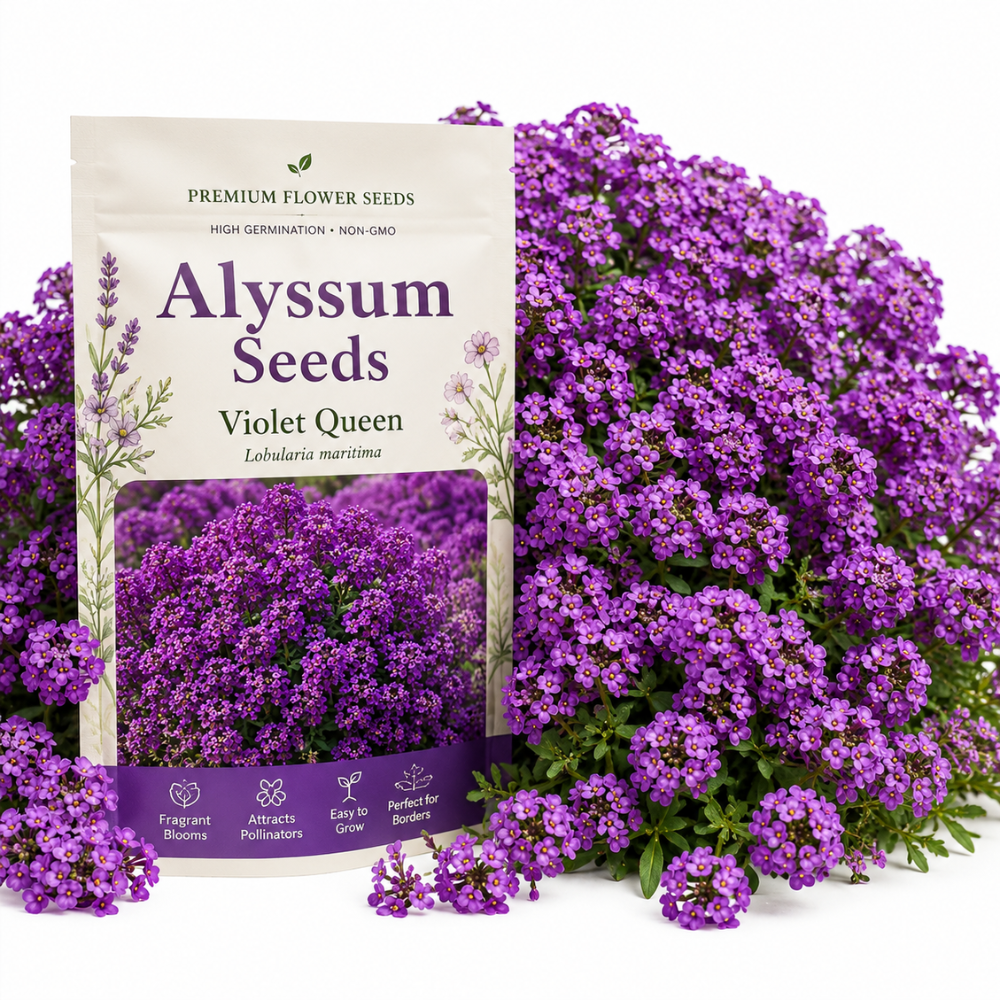 100 Alyssum Seeds for Planting, Vigorous Non-GMO Heirloom Violet Queen Seeds, Low Maintenance Fragrant Purple Blooms for Borders & Patios
