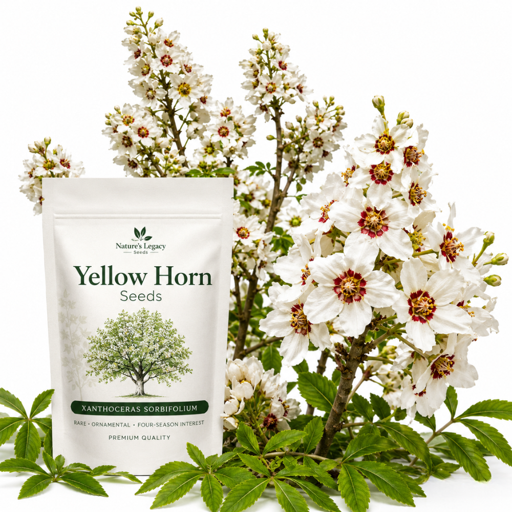 5 Pcs Yellowhorn Seeds for Planting Outdoors, Non-GMO Heirloom Shrub Seeds, Low Maintenance Cold-Hardy Star-Shaped Blooms for Yard Borders