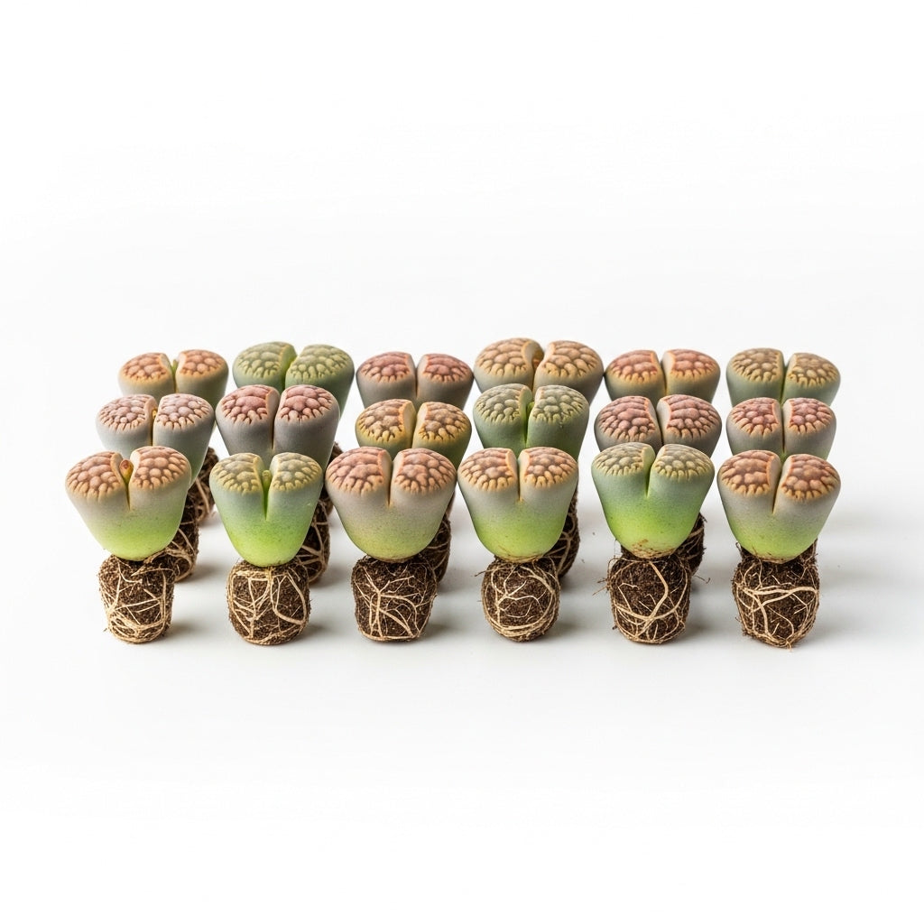 Pack of 20 Live Small Exotic Lithops Live Plants | Perfect for Lithops Starter, Great Terrarium Addition | Bare Root Without Soil or Pot, Easy to Grow and Ideal for Indoor/Outdoor Display