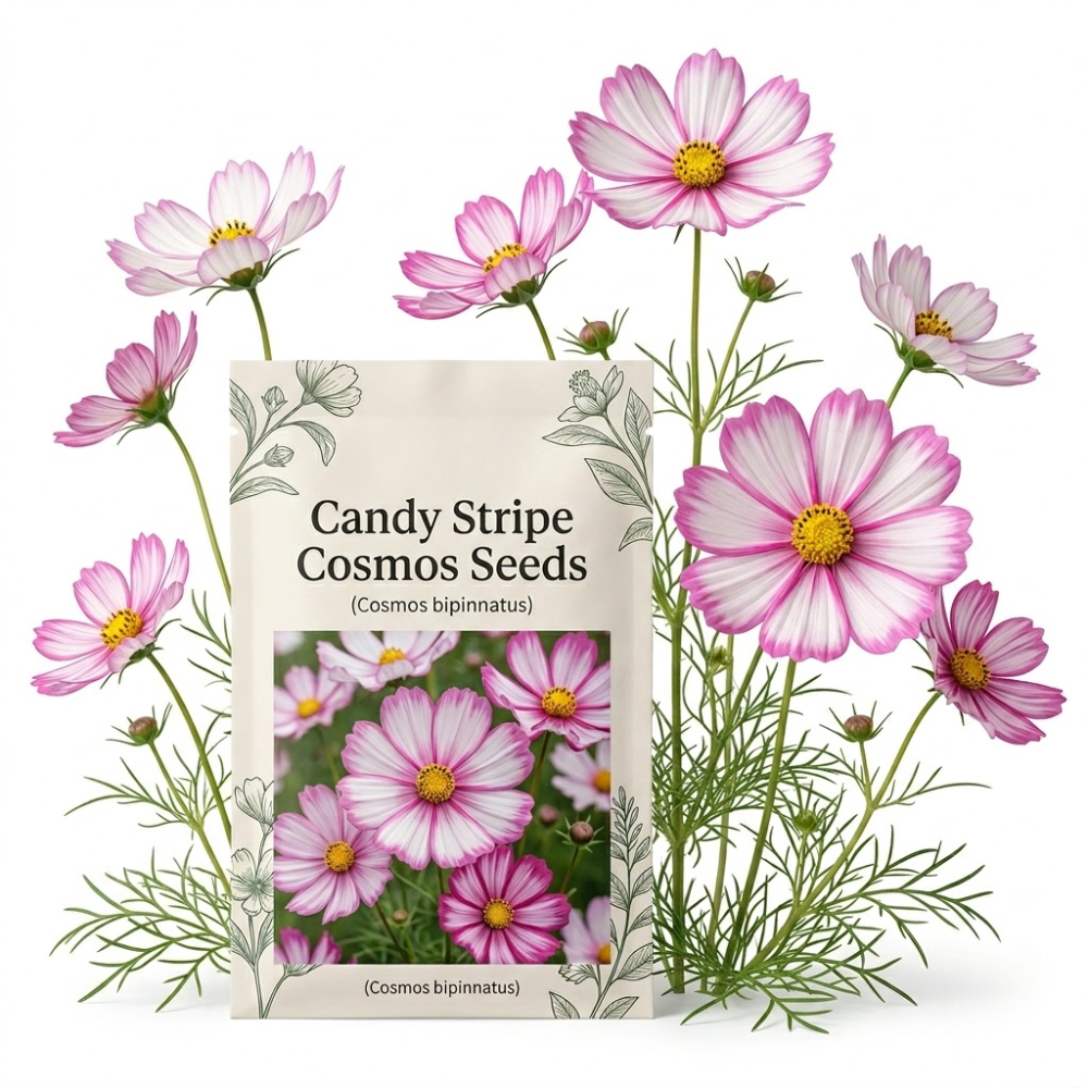 120 Pcs Cosmos Candystripe Flower Seeds, Vigorous Heirloom Floral for Planting, Fast-Growing Plants for Bright Sunlit Gardens