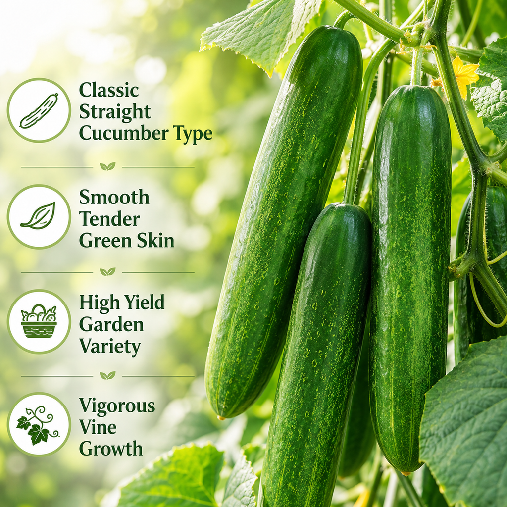 150 Straight Eight Cucumber Seeds, Non-GMO, Heirloom, Easy to Grow, Crispy Sweet Cucumber Vegetable Seeds for Garden Trellis