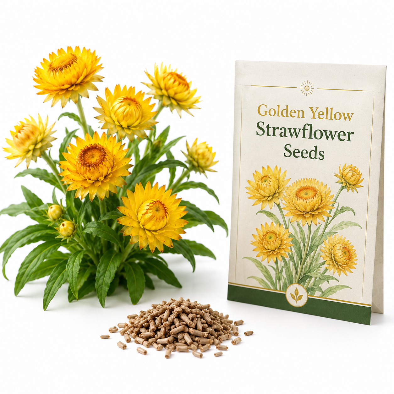 100 Strawflower Seeds, Heirloom, Easy to Grow Flower Seeds, High-Yielding Rigid Petal Blooms, for Pots and Garden Beds