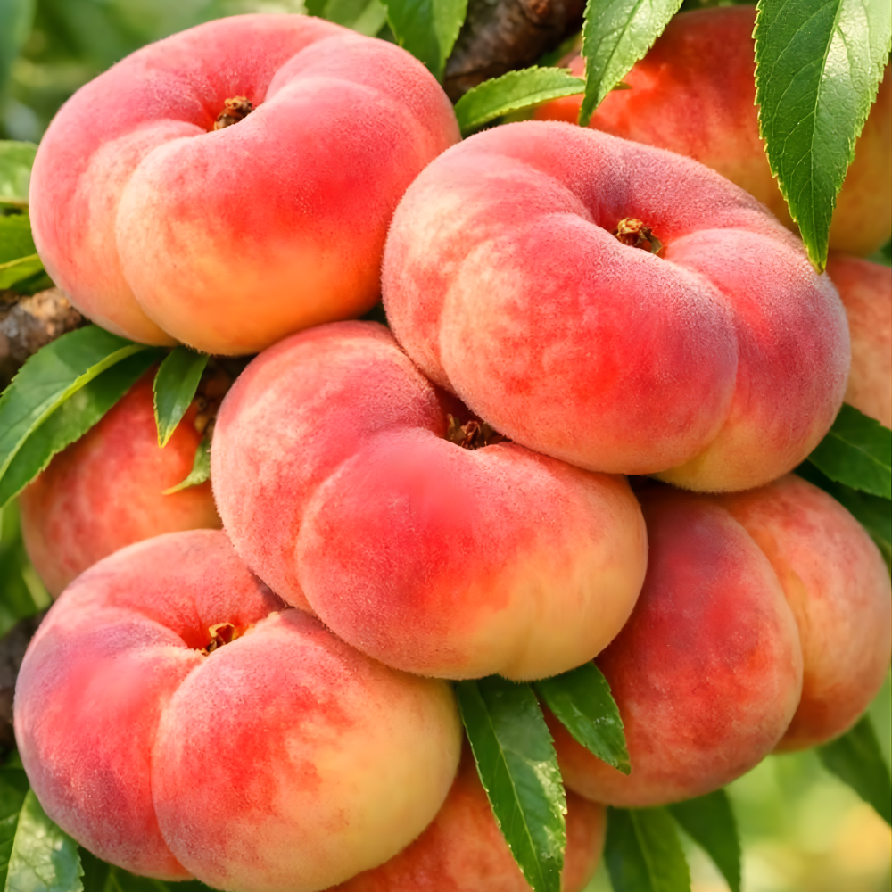 (No Ship to CA,HI,AK) Large Donut Peach Fruit Tree Live Plant | 30-36 Inches Tall in 3 Gallon Pot | Sweet Yellow Red Peaches | Low Chill Nectarine Tree Seedling for Home Growers