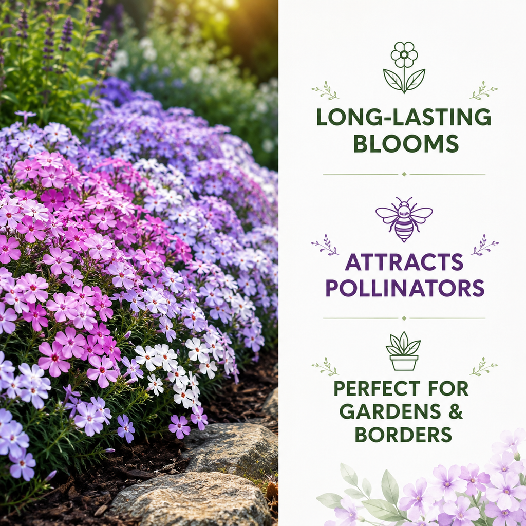 500 Mountain Phlox Seeds, Non-GMO, Native Wildflower Seeds, Vibrant Pink & Lavender Star-Shaped Perennial, Ideal for Gardens