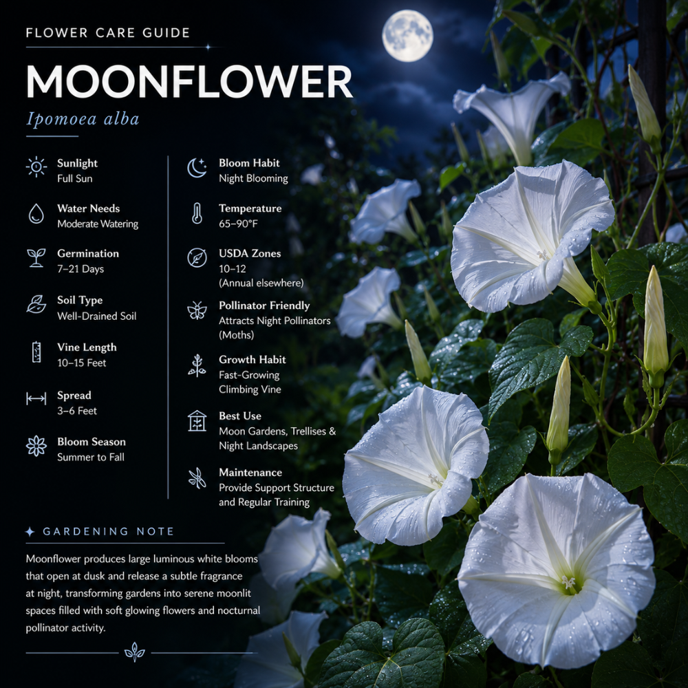 15 Pcs Moonflower Seeds, High Germination Climbing Vines for Planting, Low Maintenance Striking White Evening Blooms for Sunlit Gardens