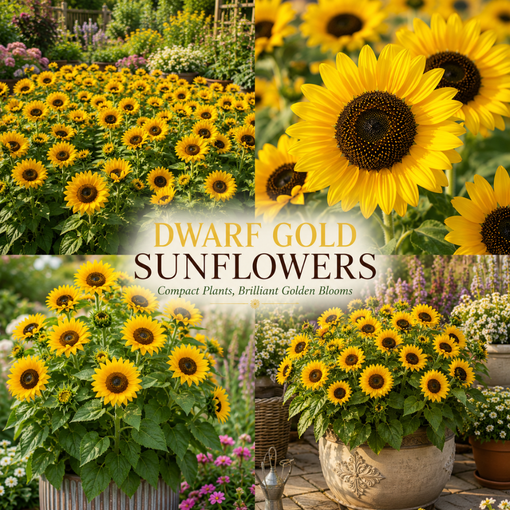 30 Pcs Dwarf Gold Sunflower Seeds, Heirloom Non-GMO Compact Flowers, Low Maintenance Golden Blooms for Patios