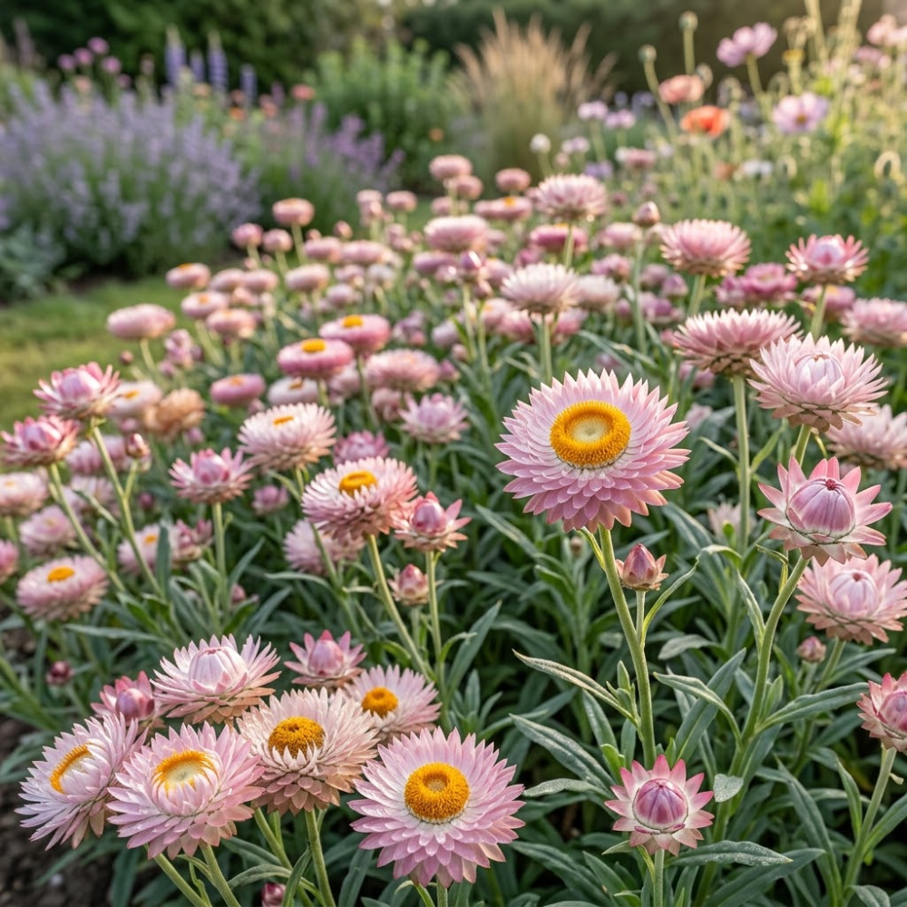 25 Pcs Silver Rose Strawflower Seeds, Heirloom Non-GMO Annual, Low Maintenance Silvery Pink Blooms for Cut Flowers