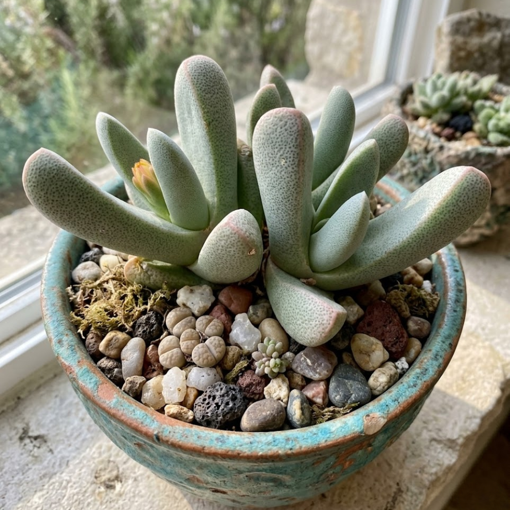 Live Lobster Claw Plant Cheiridopsis Candidissima | 4" Potted Succulent | Low Maintenance, Well-Rooted Desk Plant for Modern Interiors
