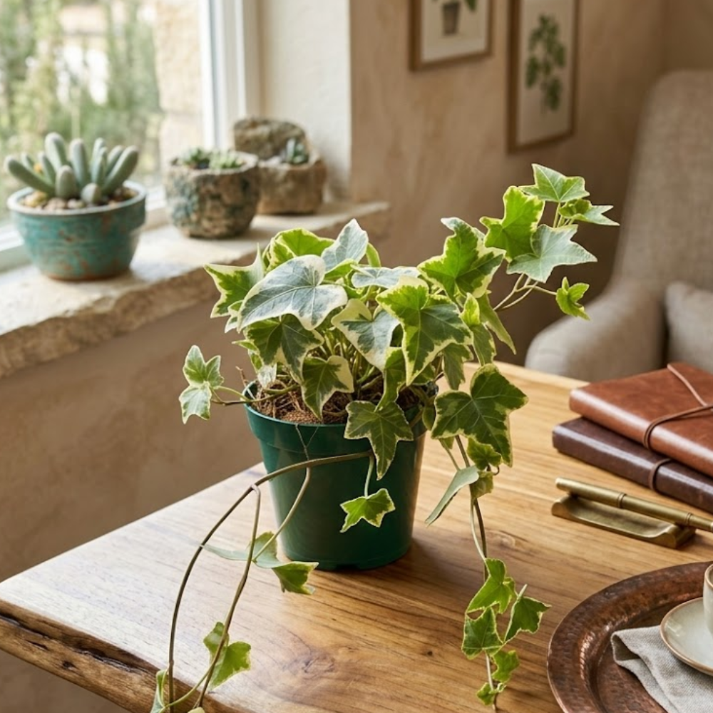 Variegated Wax Ivy Live Plants in 4 Inch Pot | Fast-Growing Ivy for Fresh Indoor | Low-Maintenance Trailing Houseplant for Windowsills, Shelves & Hanging Displays | Easy to Grow