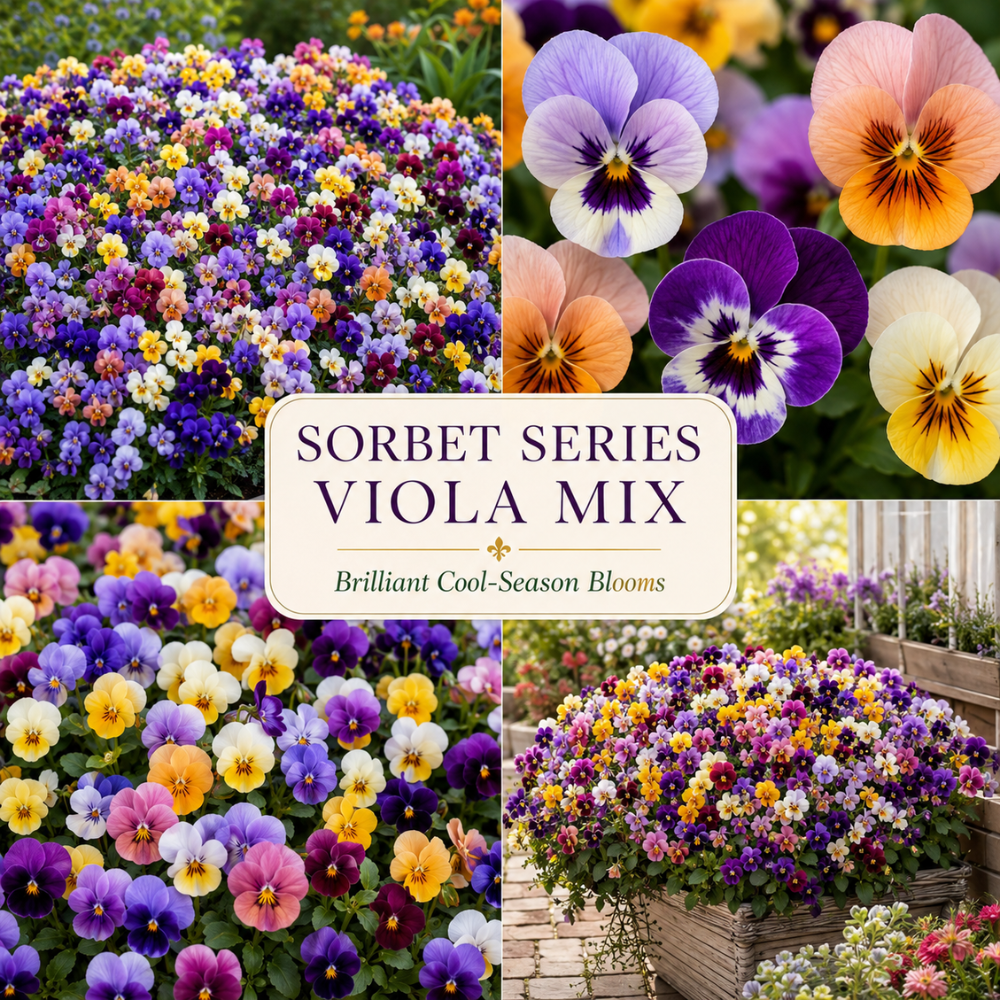 25 Sorbet Series Viola Mix Seeds for Planting Outdoors, Non-GMO Flower Seeds, Sturdy Low Maintenance Cold-Hardy Blooms for Patios