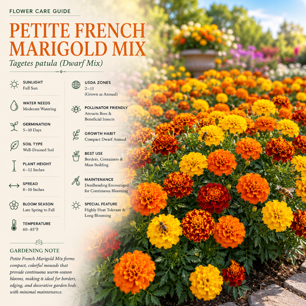 300 Pcs Petite French Marigold Seeds Mix for Planting Outdoors, Non-GMO Heirloom Dwarf Flowers, Low Maintenance Orange Yellow & Red Blooms for Yard Borders