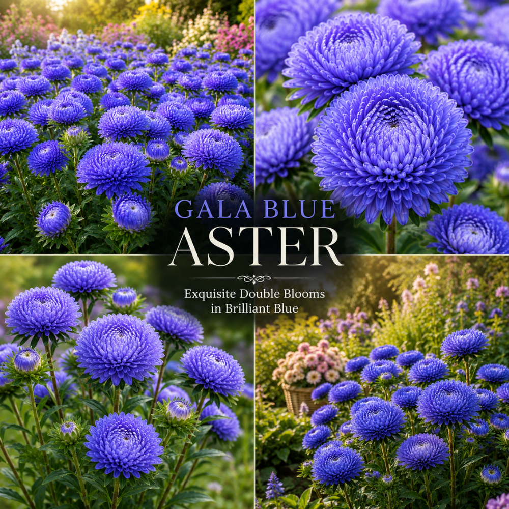 25 Pcs Gala Blue Aster Seeds for Planting Outdoors, Non-GMO Heirloom Fall Flowers, Low Maintenance Vibrant Violet-Blue Blooms for Yard Borders