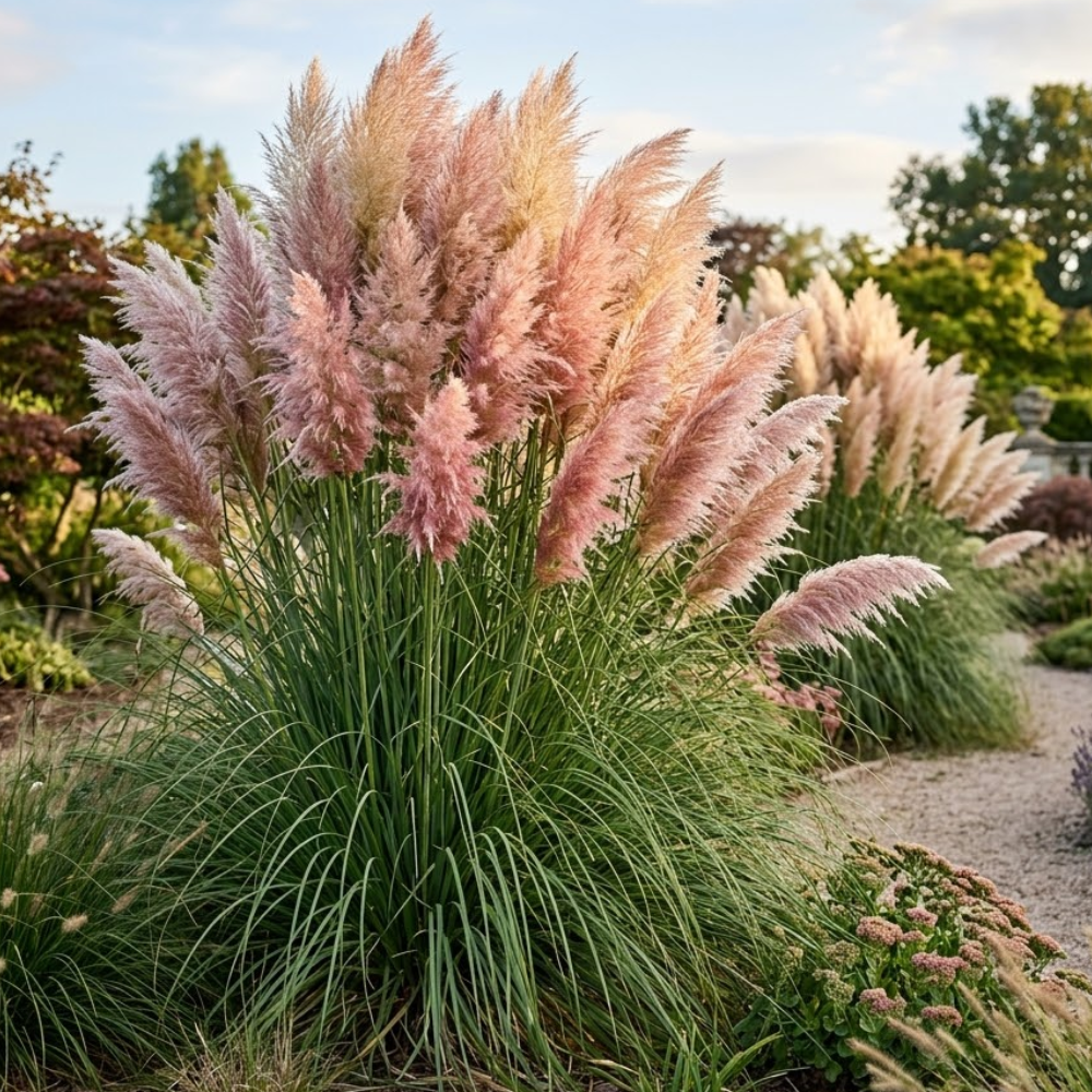 100 Pink Pampas Grass Seeds for Planting Outdoors, Non-GMO Heirloom Ornamental Grass Seeds, Sturdy Tall Stalks & Striking Feathery Plumes for Yard Borders