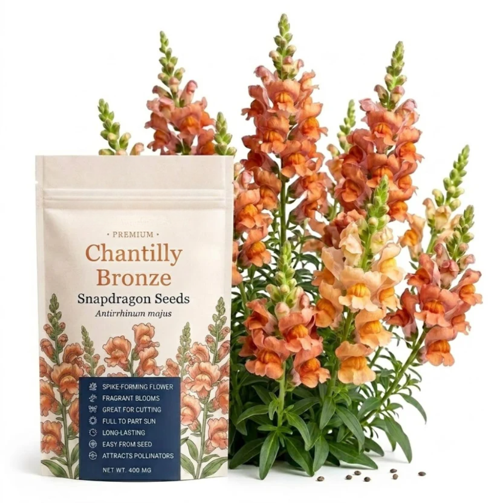 30 Pcs Chantilly Bronze Snapdragon Seeds, Heirloom Non-GMO Open-Faced Flowers, Sturdy Tall Stems for Cut Floral Bouquets