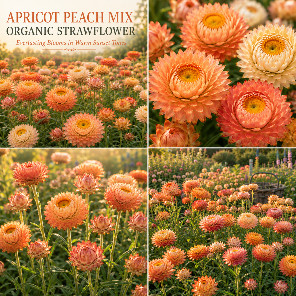 25 Pcs Organic Apricot Peach Strawflower Seeds Heirloom Non-GMO Annual, Low Maintenance Blooms for Everlasting Cut Flowers