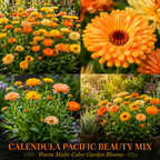 50 Calendula Pacific Mix Seeds, Vigorous Non-GMO Heirloom Flower Seeds, Sturdy Low Maintenance Orange & Yellow Blooms for Patios & Gardens