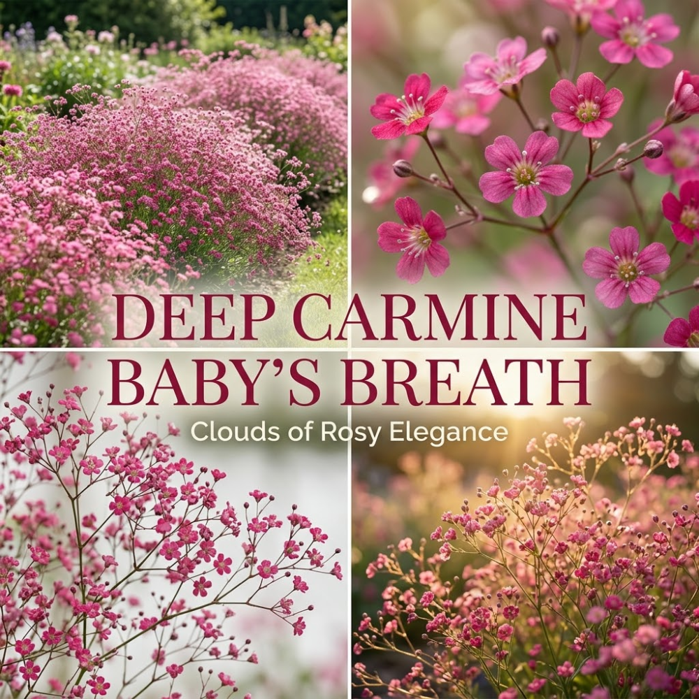 100 Pcs Carmine Baby's Breath Seeds for Planting Outdoors, Non-GMO Heirloom Flowers, Low Maintenance Pink Cloud Blooms for Yard Borders