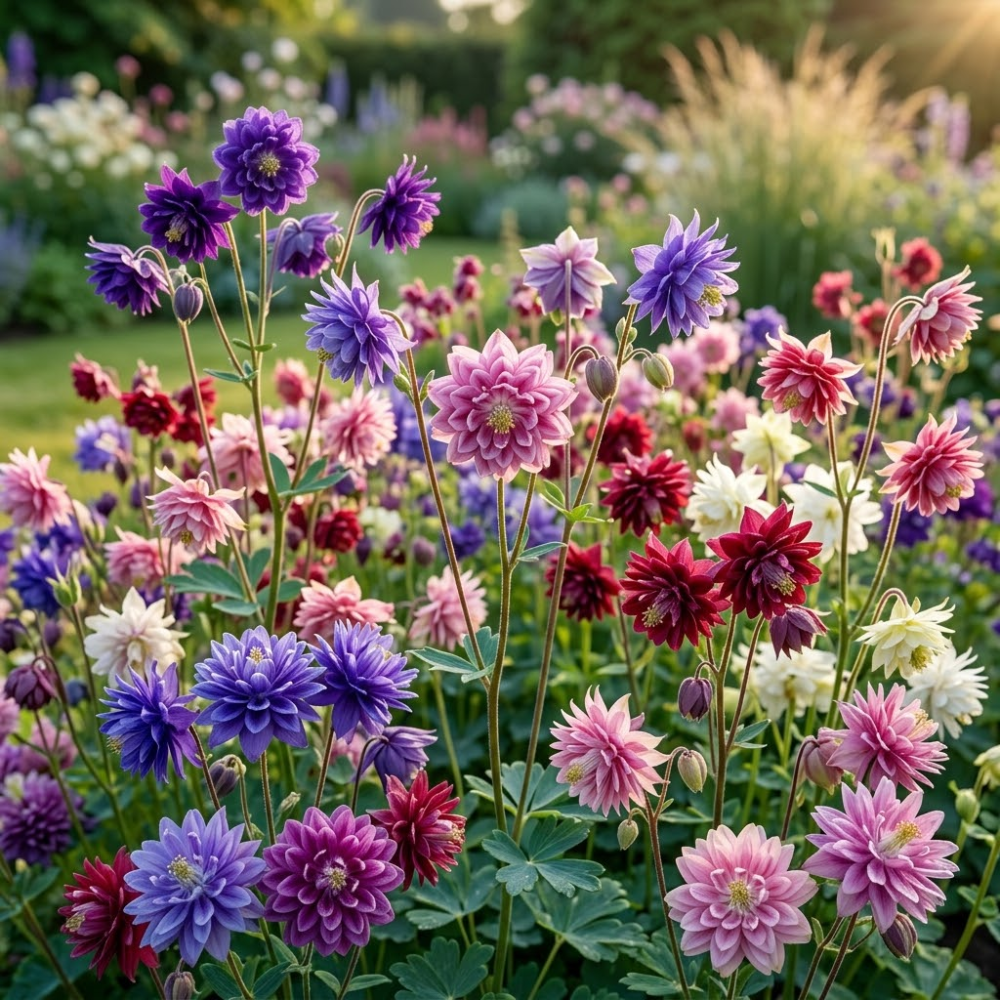 100 Pcs Columbine Seeds for Planting, Non-GMO Heirloom Double Mixed Seeds, Low Maintenance Cold-Hardy Ruffled Blooms for Partially Shaded Gardens