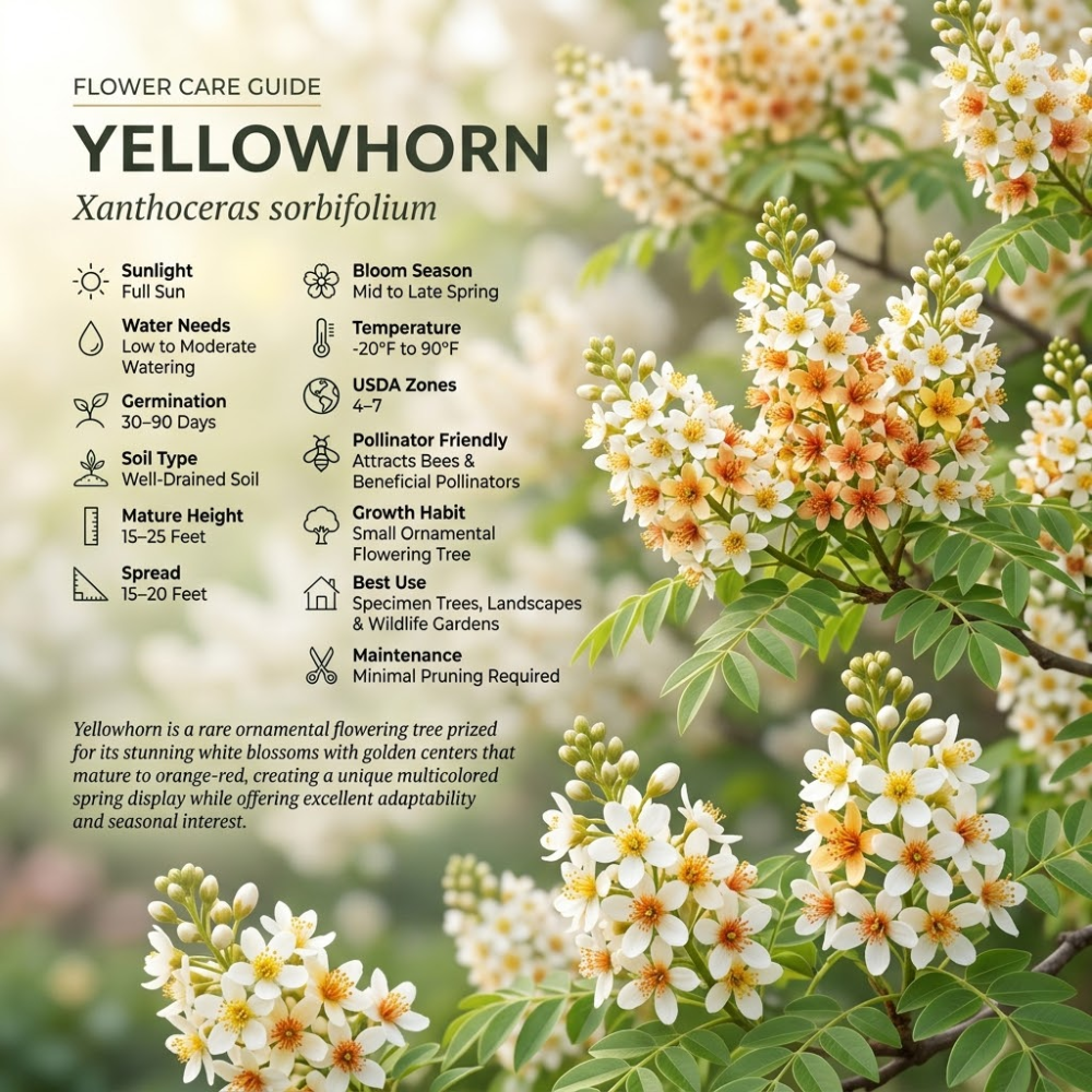 5 Pcs Yellowhorn Seeds for Planting Outdoors, Non-GMO Heirloom Shrub Seeds, Low Maintenance Cold-Hardy Star-Shaped Blooms for Yard Borders