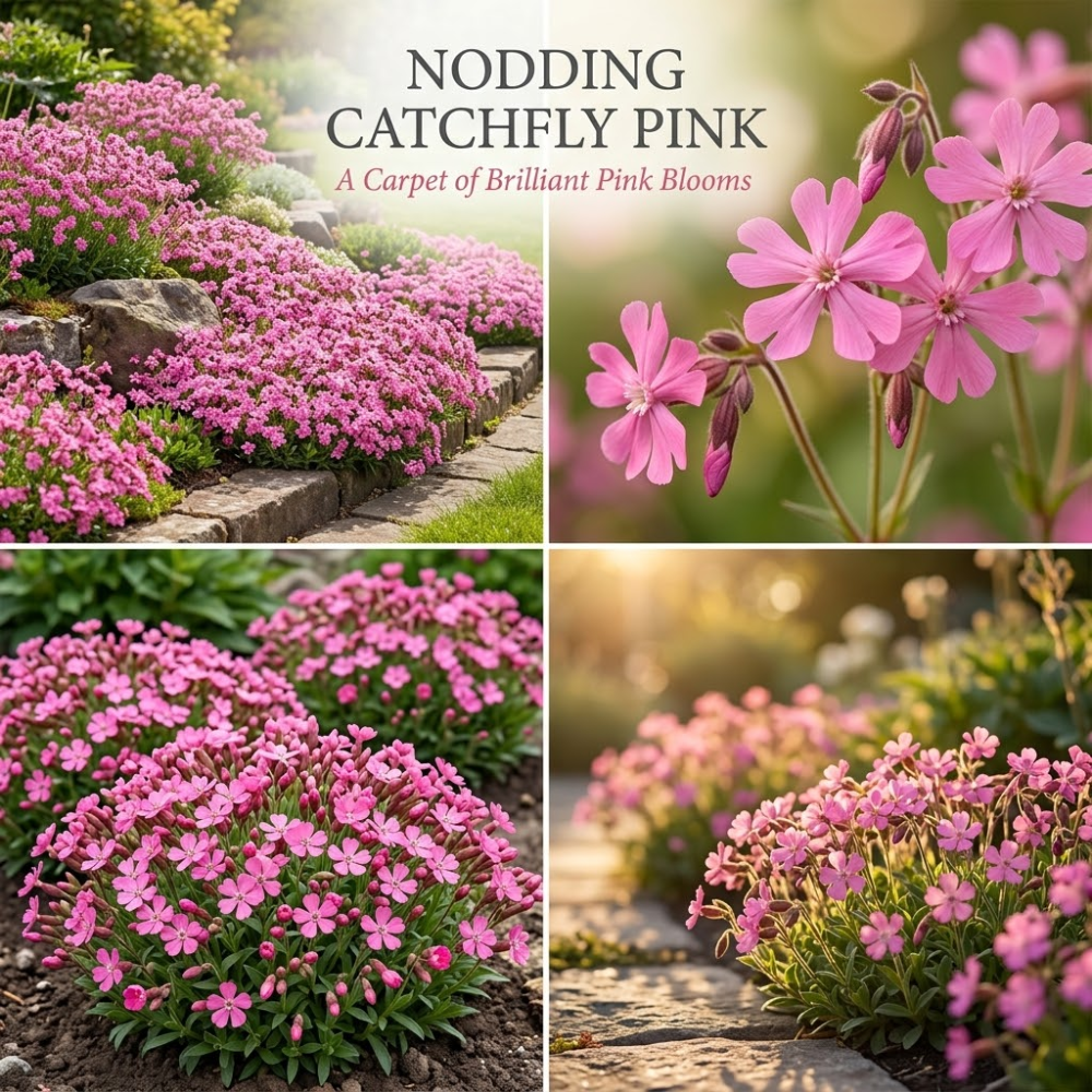 300 Pcs Nodding Catchfly Seeds, Heirloom Non-GMO Wildflowers, Low Maintenance Cold-Hardy Drooping Pink Blooms for Yard Borders