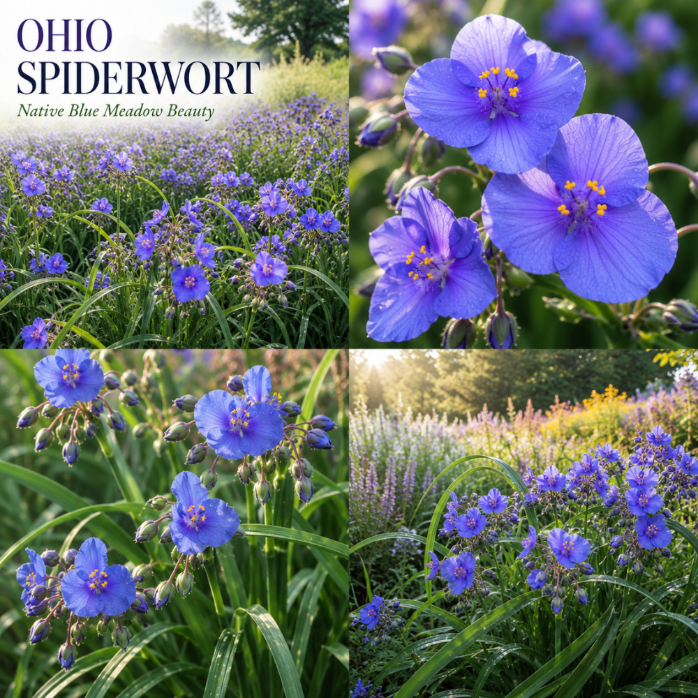 100 Pcs Ohio Spiderwort Seeds for Planting Outdoors, Non-GMO Heirloom Perennial Flowers, Low Maintenance Blue Blooms for Yard Borders