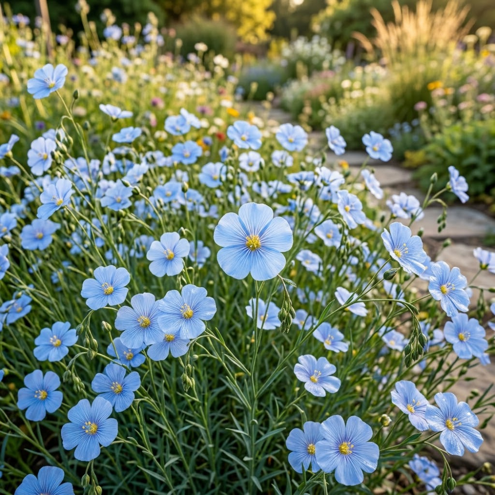 350 Pcs Blue Flax Seeds, Heirloom Non-GMO Perennial Flowers, Low Maintenance True Blue Blooms for Yard Borders