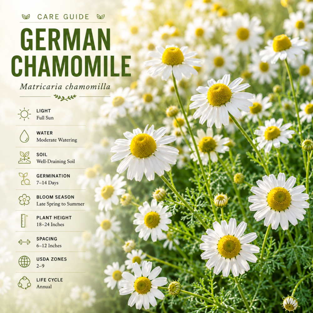 3500 German Chamomile Seeds for Planting Outdoors, Vigorous Herb Seeds, Sturdy Low Maintenance Aromatic Flowers with White Blooms for Patios & Gardens