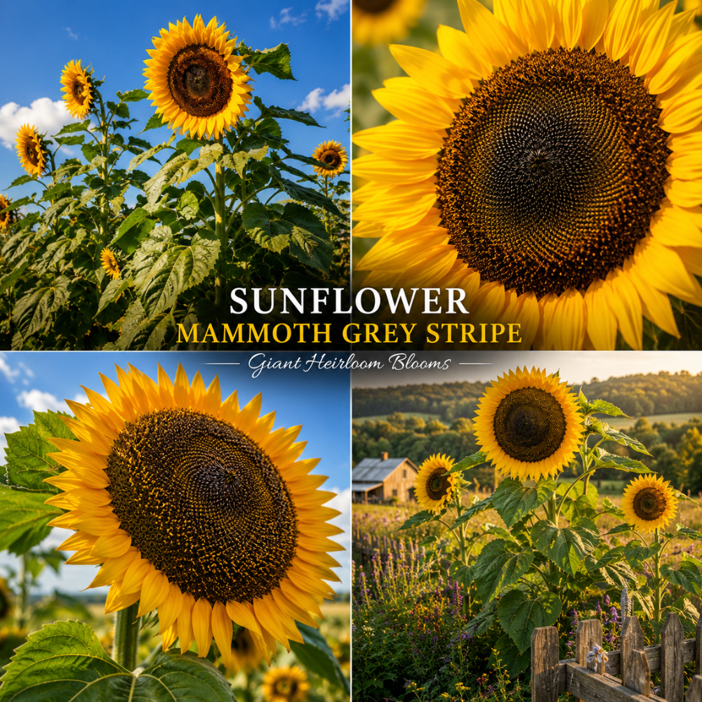 15 Mammoth Sunflower Seeds to Plant, Vigorous Non-GMO Heirloom Giant Flower Seeds, Sturdy Tall Stalks & Striking Large Yellow Blooms for Sunlit Yards