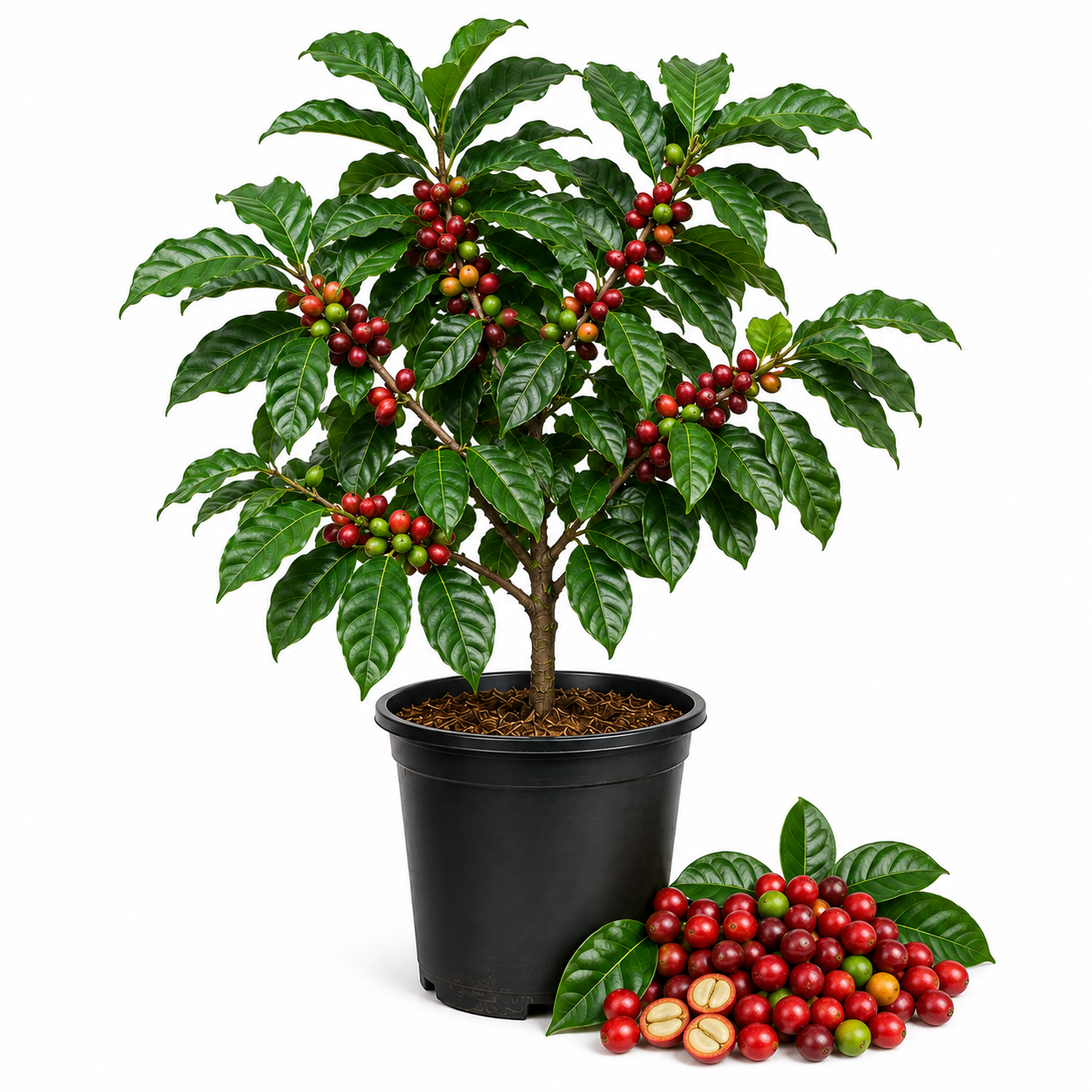 Live Coffea Arabica Plant, Well-Rooted 1-2' Potted Plant, Low Maintenance Indoor Coffee Plant for Bright Windowsills (No Ship to CA,HI,AK)