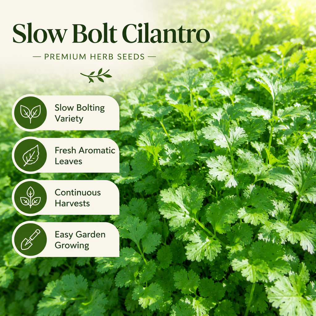 300 Slow Bolt Cilantro Seeds for Planting Outdoors, Non-GMO Coriandrum sativum Seeds, High-Yielding, Heat Tolerant Edible Herb Seeds, Aromatic Green Leaves