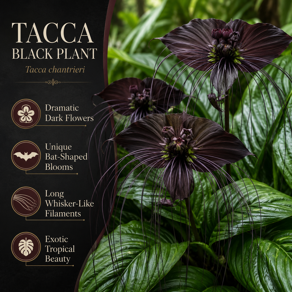 Black Bat Flower Plant Live | Tacca Chantrieri | 4 Inch Tall | Exotic Tropical Houseplant with Dramatic Black Blooms | Eye-Catching Indoor Decor Plant & Gift for Plant Lovers