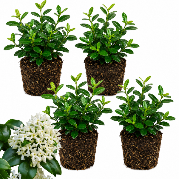 4 Asiatic Jasmine Minima Plants, 4-6 Inch Tall, Fast Growing Ground Cover Plant, Grow Robust Dense Foliage Carpet for Landscape