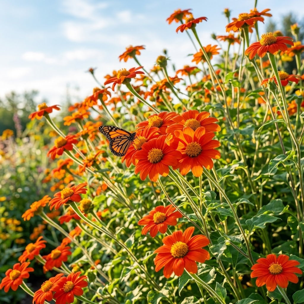 100 Pcs Mexican Sunflower Seeds for Planting, Non-GMO Tithonia Seeds, Fast Growing, Tall Vibrant Orange-Red Flowers for Outdoor Spaces