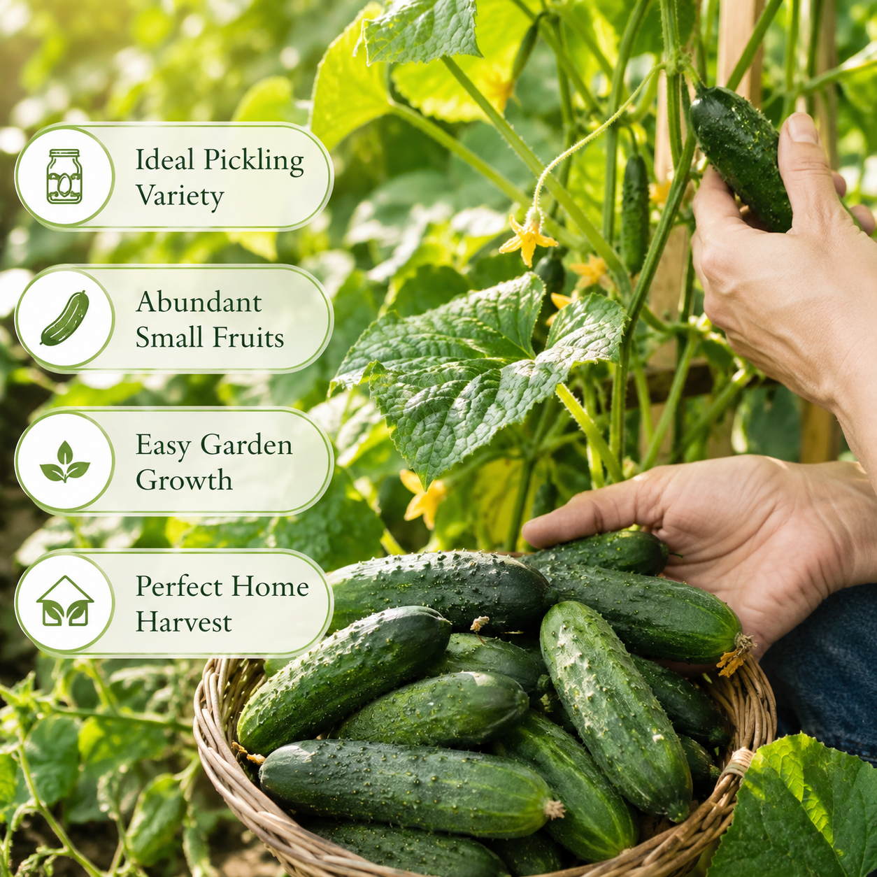 50 Pcs Boston Pickling Cucumber Seeds, Non-GMO, Crispy Sweet Cucumber Vegetable Seeds, Fast Growing Summer Crop for Garden Trellis