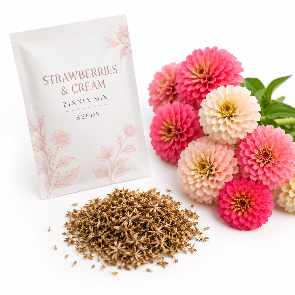 200 Strawberries and Cream Zinnia Seeds Mix, Heirloom, Charming Pastel Dream Blooms, for Outdoor Planting