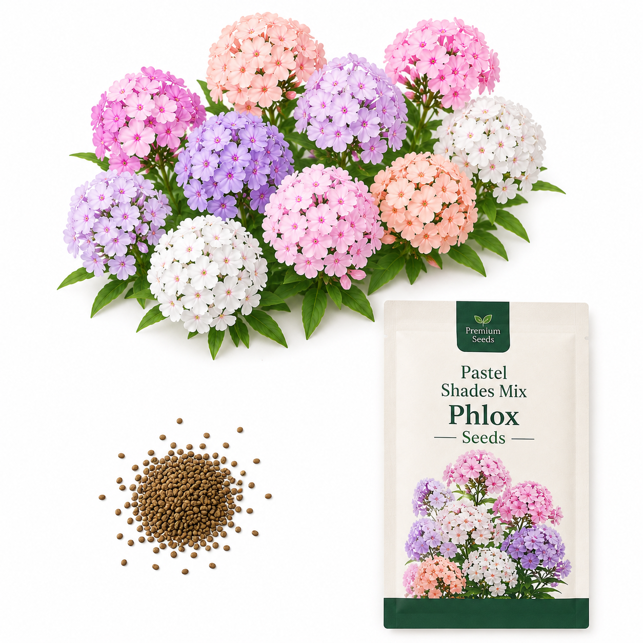300 Pastel Shades Mix Phlox Seeds, Non-GMO Phlox drummondii Seeds, High Yield, Vibrant Multi-Color Fragrant Perennial, for Borders & Gardens
