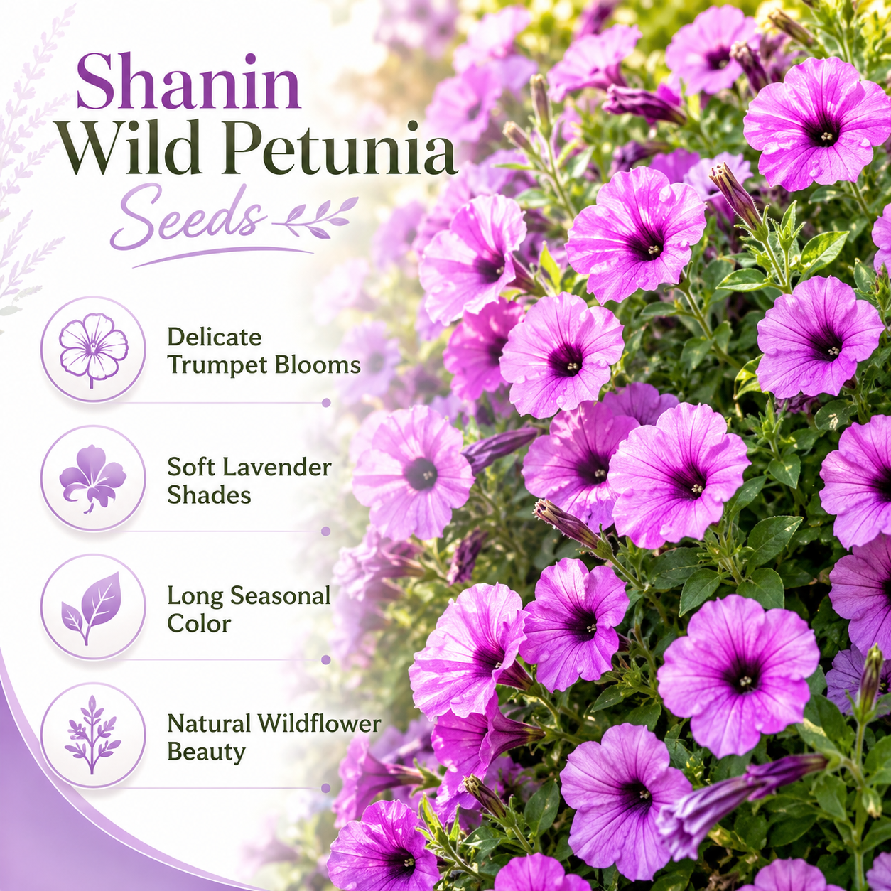 250 Shanin Wild Petunia Seeds, Non-GMO Ruellia humilis Seeds, Easy to Grow, Vibrant Lavender Purple Perennial Wildflower Seeds for Rock Gardens