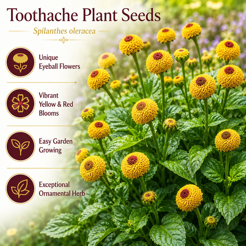 200 Toothache Plant Seeds, Non-GMO Spilanthes oleracea, Heirloom, Eyeball Plant, Peek-A-Boo Electric Buttons Medicinal Herb Seeds, for Pots & Gardens