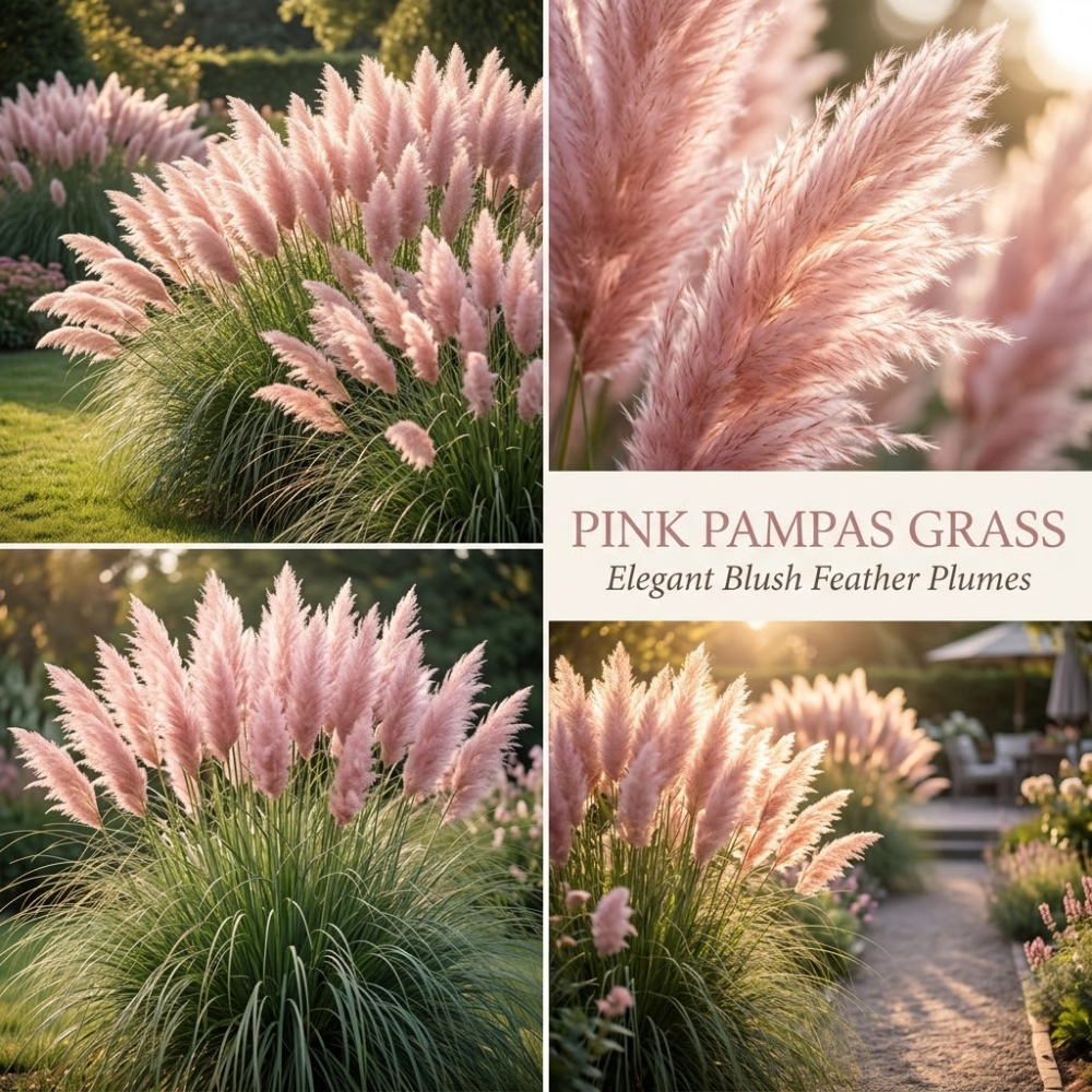 100 Pink Pampas Grass Seeds for Planting Outdoors, Non-GMO Heirloom Ornamental Grass Seeds, Sturdy Tall Stalks & Striking Feathery Plumes for Yard Borders