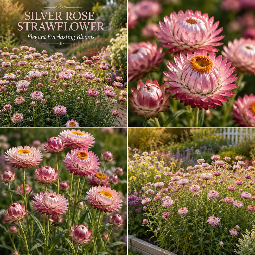 25 Pcs Silver Rose Strawflower Seeds, Heirloom Non-GMO Annual, Low Maintenance Silvery Pink Blooms for Cut Flowers