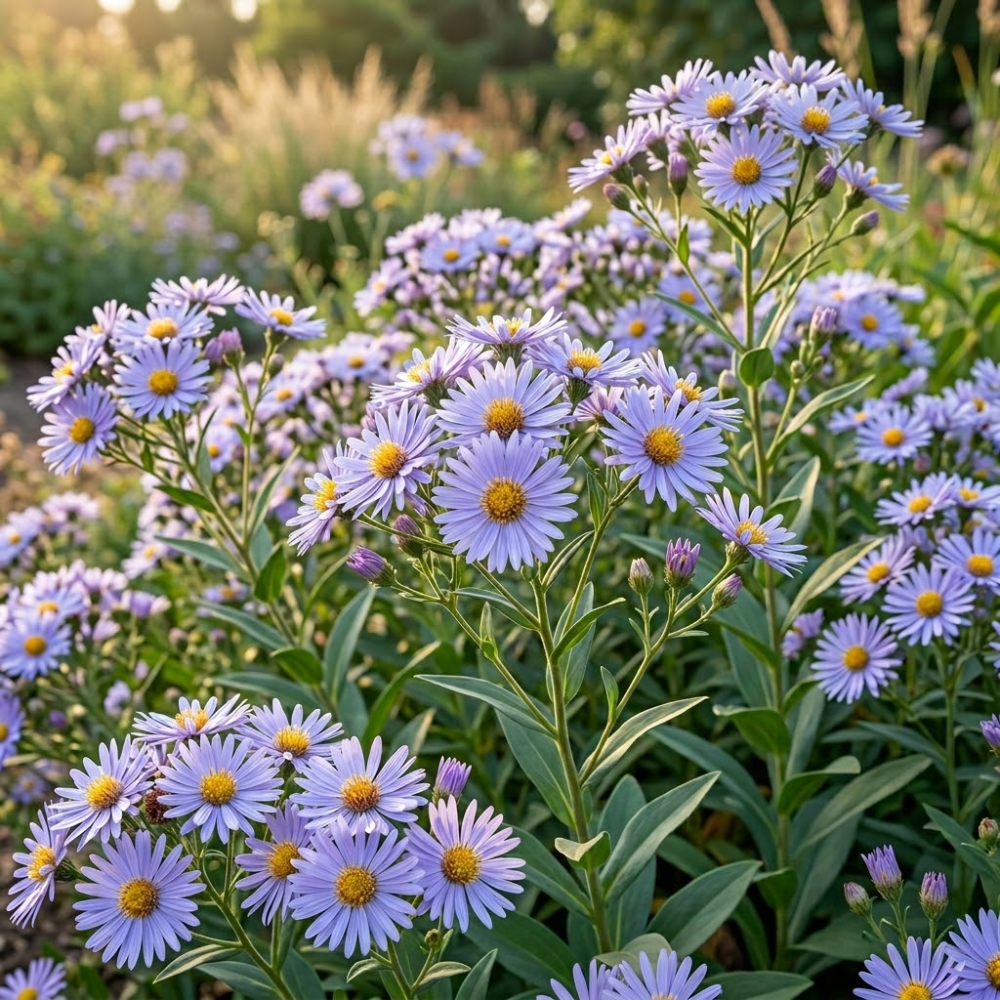 500 Pcs Blue Aster Seeds for Planting Outdoors, Non-GMO Heirloom Perennial Flower Seeds, Cold-Hardy Lavender Blue Blooms for Yard Borders