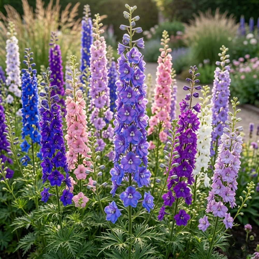 250 Rocket Larkspur Giant Imperial Mix Seeds for Planting Outdoors, Non-GMO Heirloom Flower Seeds, Sturdy Tall Stalks & Striking Floral Spikes for Cut Gardens