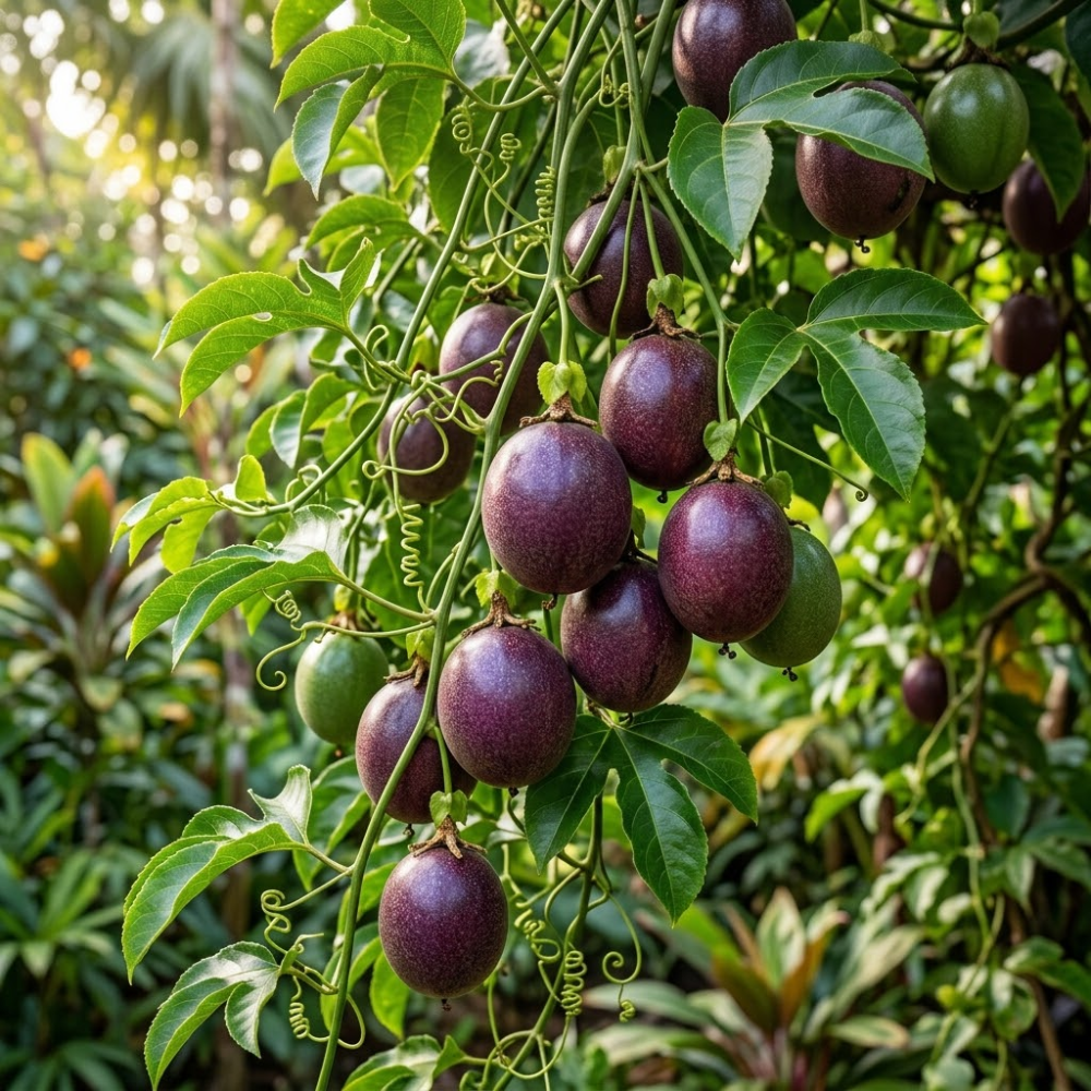 No Ship to CA, HI, AK, Passionfruit Live Plant, 1 Gallon Pot, Vigorous Climbing Plant for Edible Landscapes, Sturdy Tropical Fruit Vine for Sweet Harvests & Stunning Exotic Purple Flowers